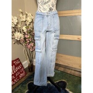 Sweethearts Utiliy Cargo Jeans Bootcut Light Wash Streetwear Multi Pocket Denim